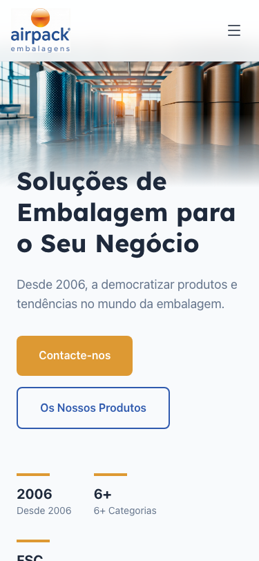 Airpack website — versão mobile